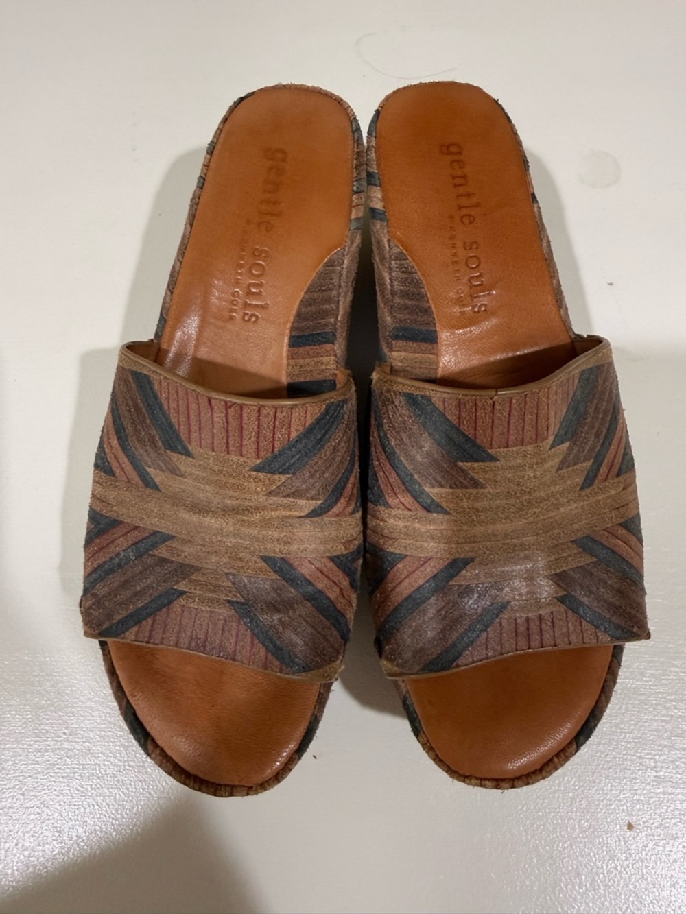 gentle souls Brown & Black Patterned Leather Slide Mules 7M